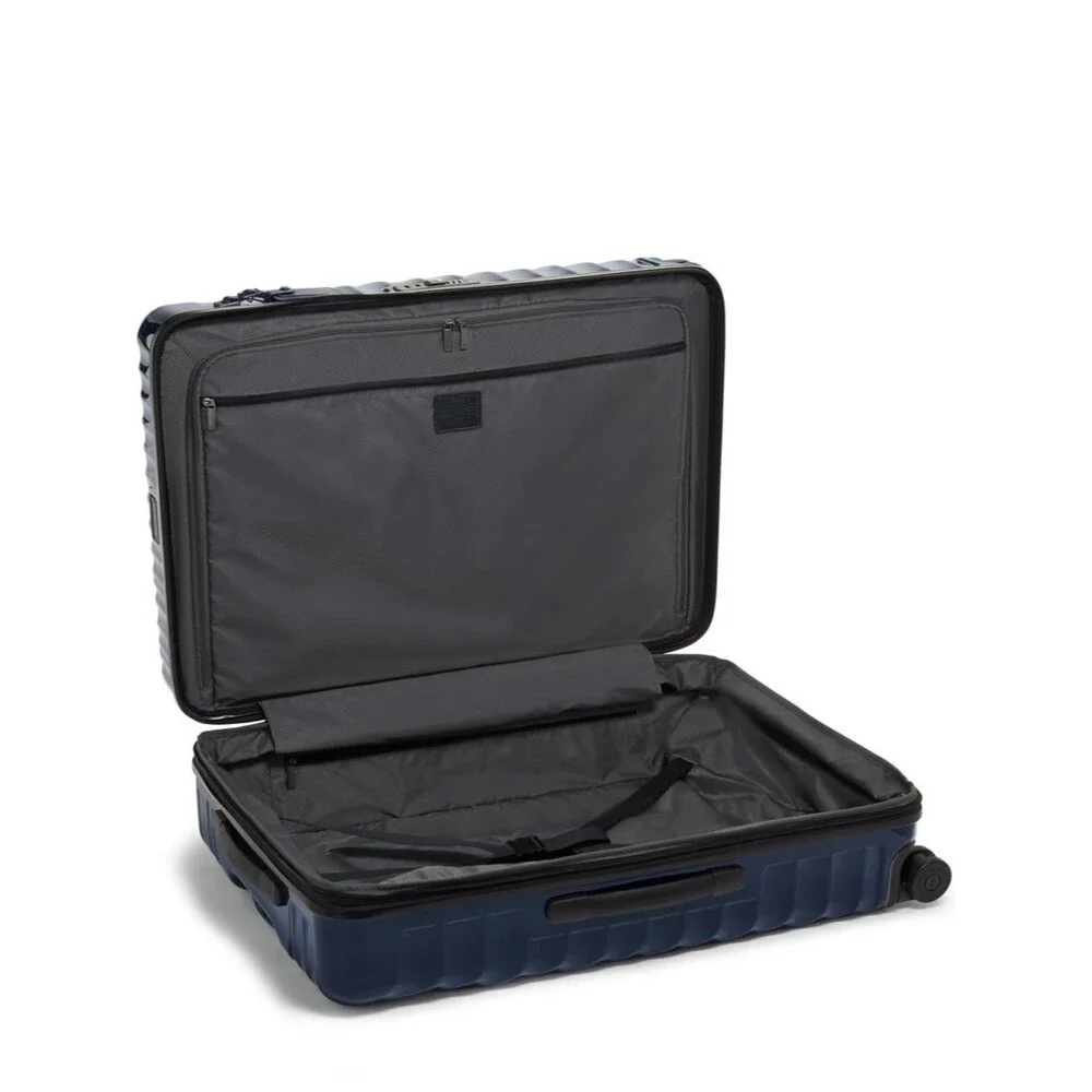 Tumi Large Expandable Checked Glossy Navy Hard-Shell Spinner Luggage suitcase